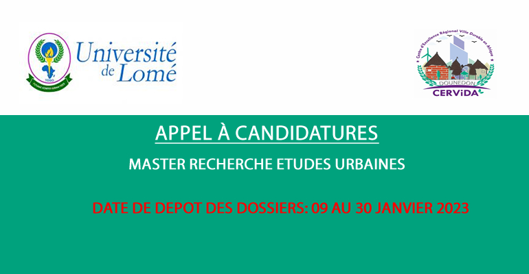 APPEL À CANDIDATURES 2022-2023 | MASTER RECHERCHE ETUDES URBAINES